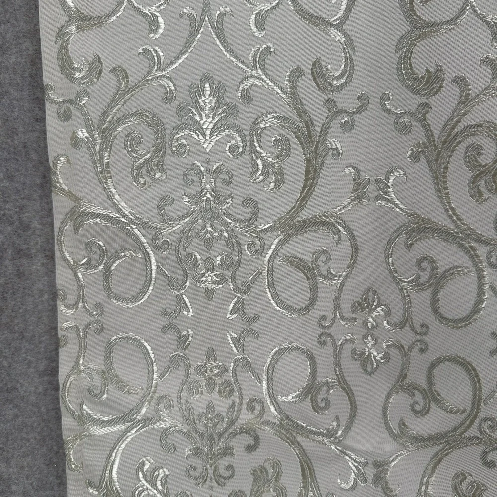VTG Champagne Silver Damask Curtain Panel 52x86 Metallic Scroll Brocade USA Made